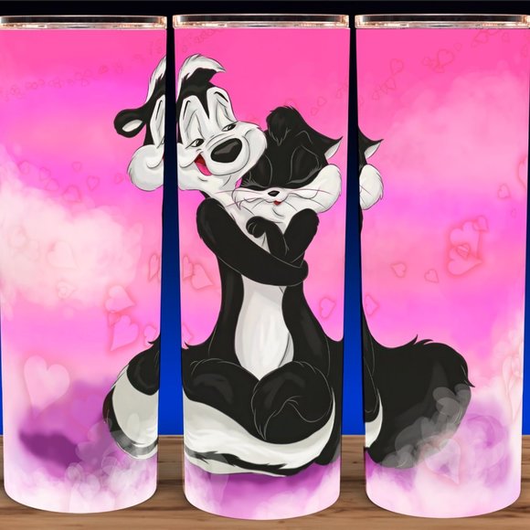 Pepe Le Pew Loves Penelope Purple Watercolor Cup Mug Tumbler 20oz - Picture 1 of 3